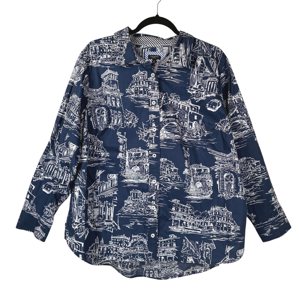 Talbots Womens Modern Classic Shirt Scenic Lakes Print 2Xp Office Career